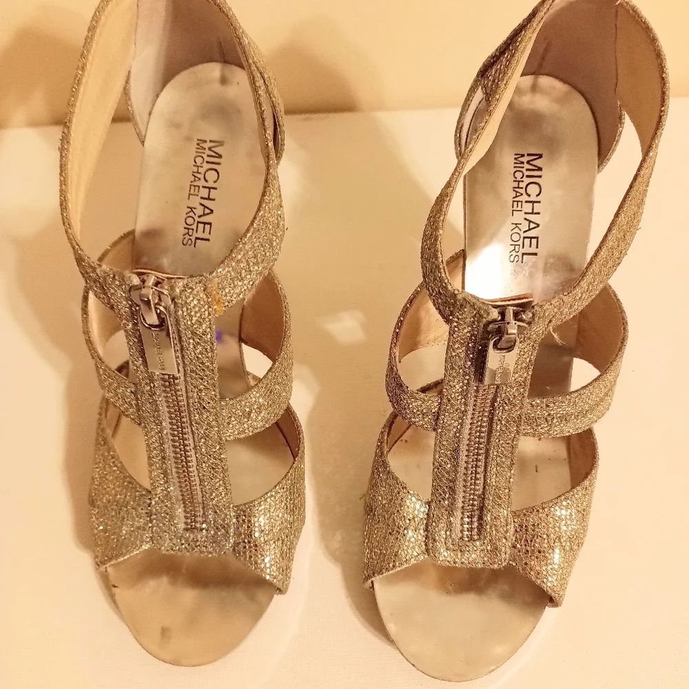 Michael Kors Silver glitter platform heels size 8